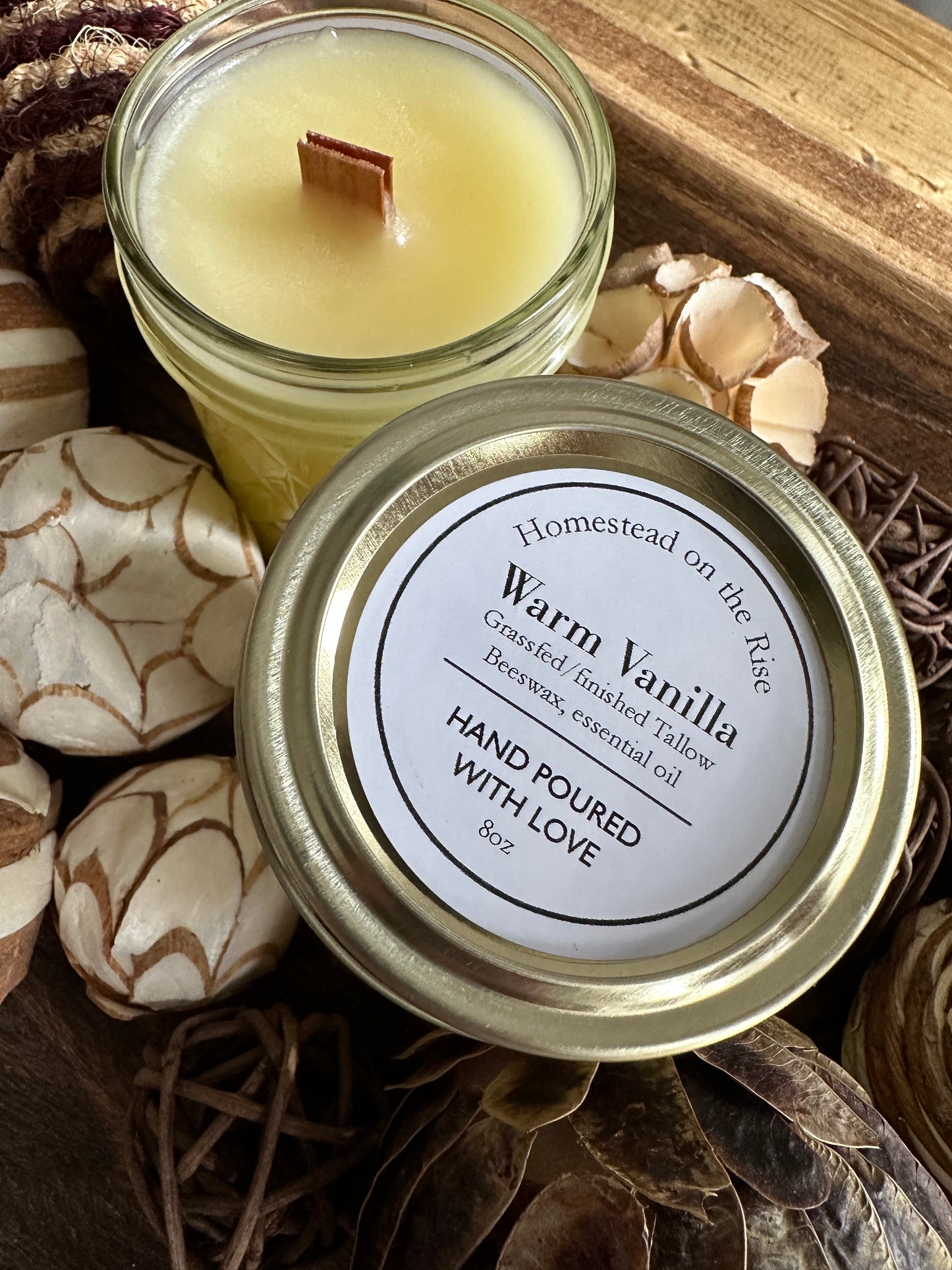 Beef Tallow Candle warm vanilla 8oz Homestead on the Rise